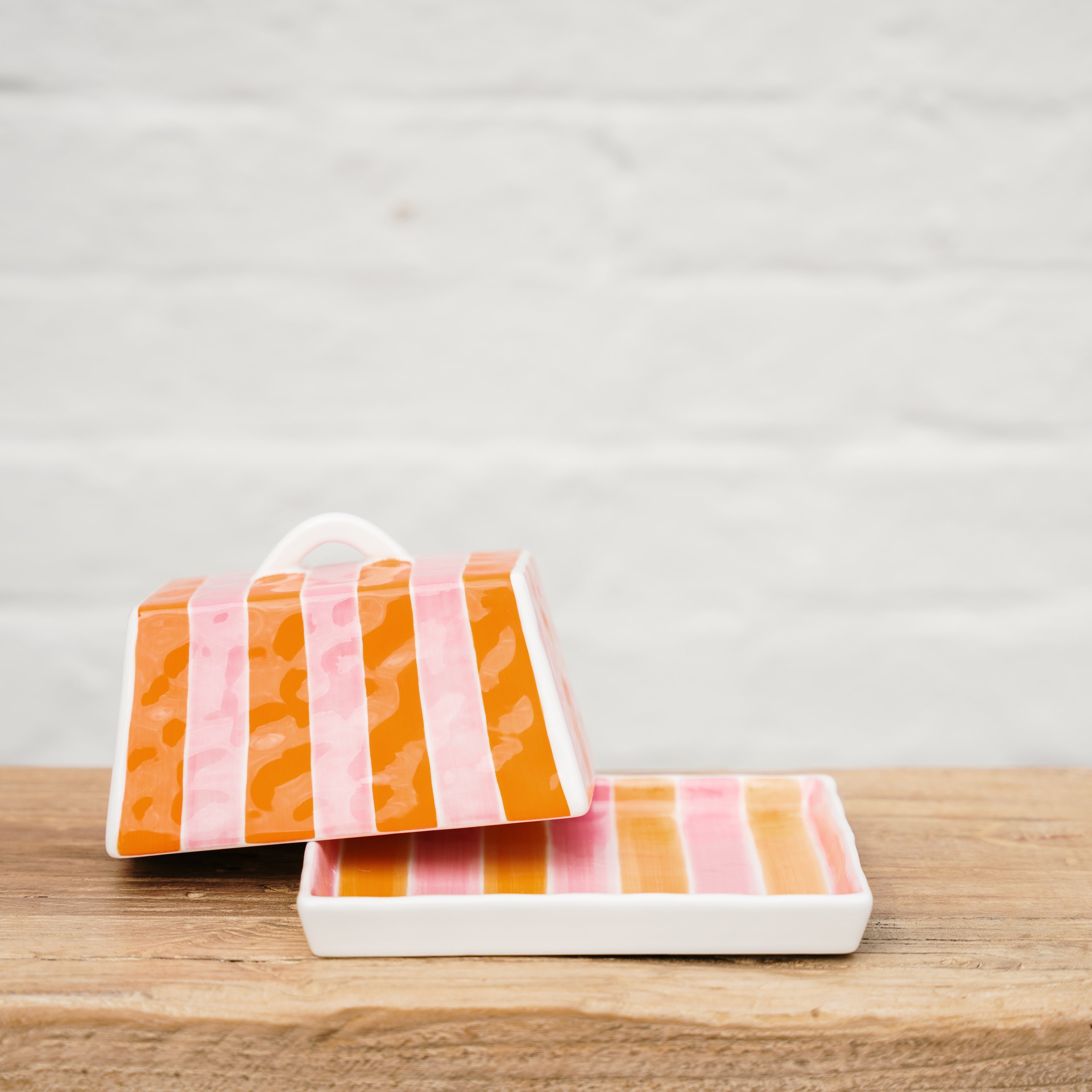 AUGUST PREORDER Large Butter Dish - Orange & Pink Stripe