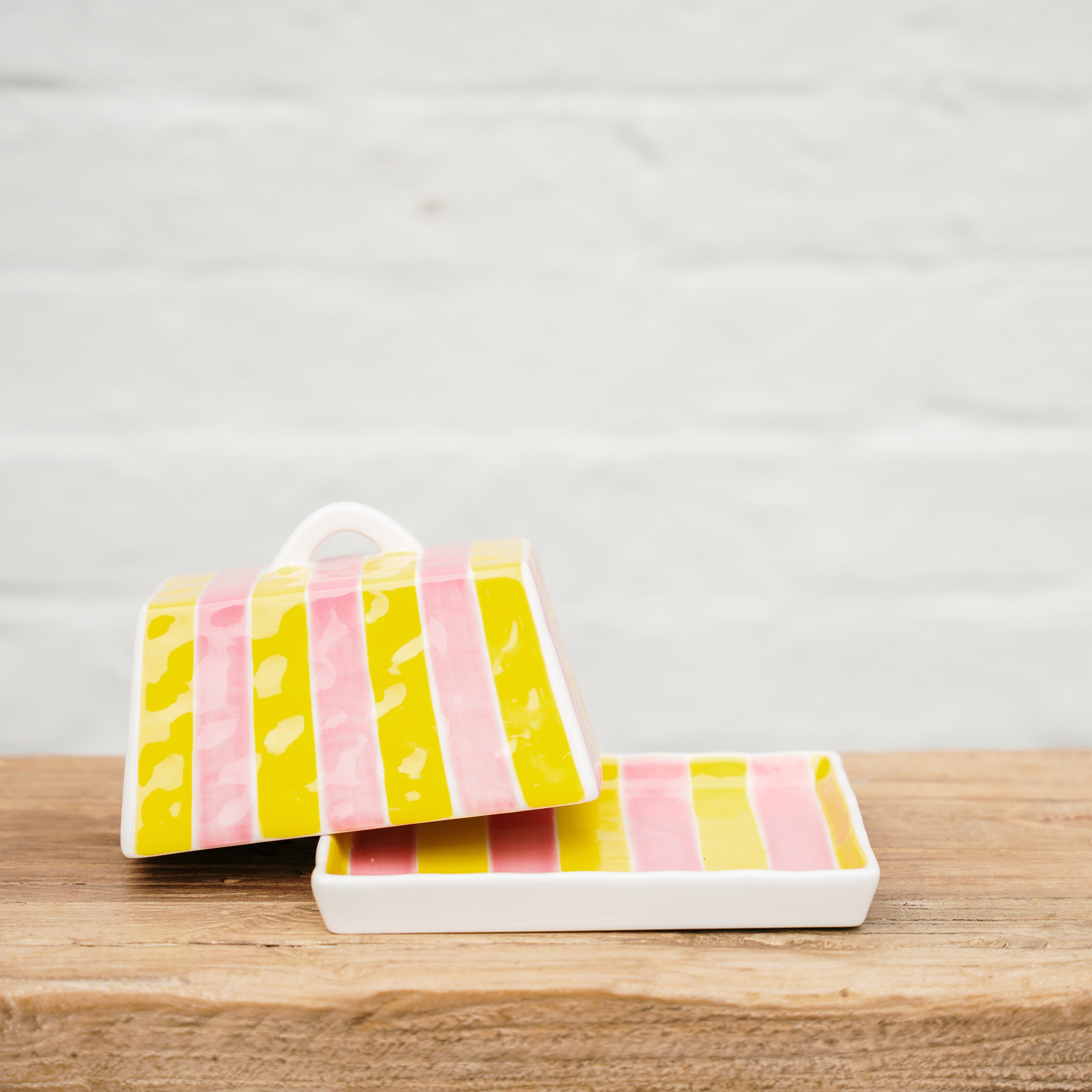 AUGUST PREORDER Large Butter Dish - Pink & Yellow Stripe