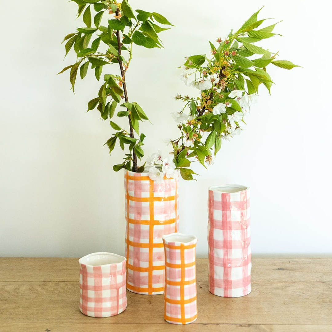 Colourful Gingham Ceramic Vase Online Store Australia