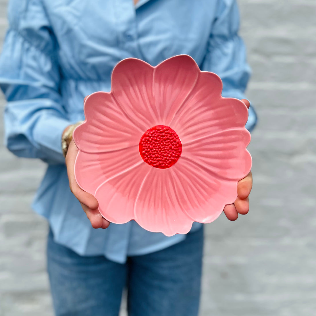 AUGUST PREORDER Small Flower Plate - Pink with Red Centre