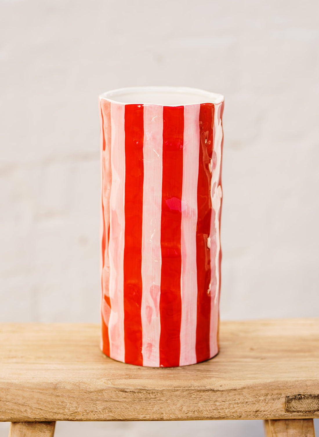 Noss and Co Colourful Ceramic Vase in Red and Pink Stripes