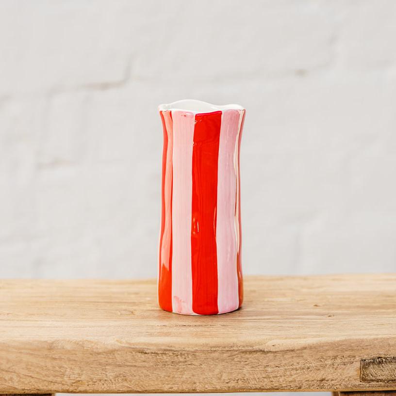 Pink and Red Striped Ceramic Vase Australia