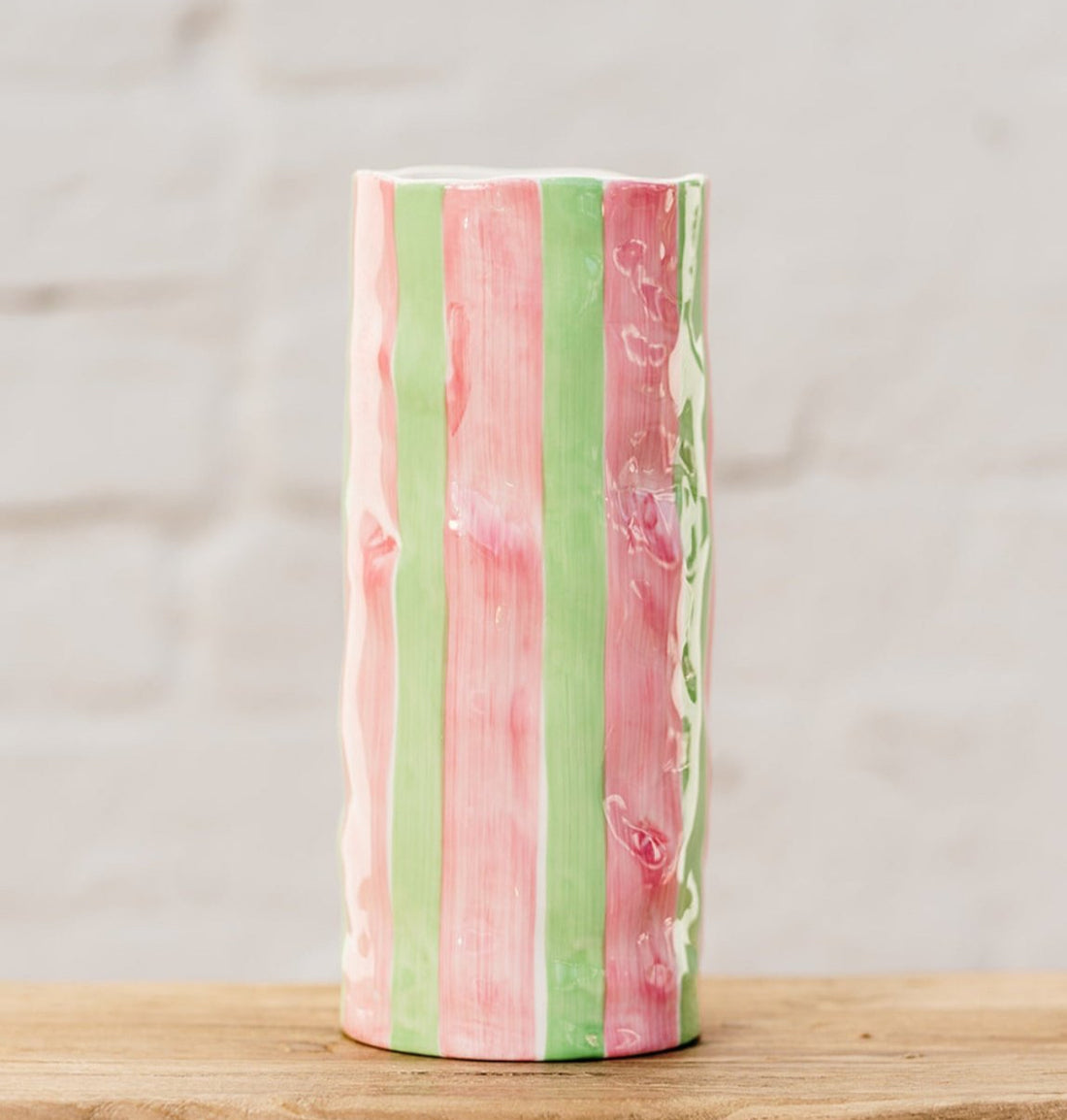 Large Ceramic Vase in Pink and Green Stripes | Ceramic Online Store
