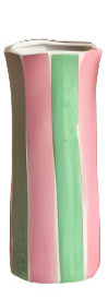 vase with pink and green vertical stripes on a white background