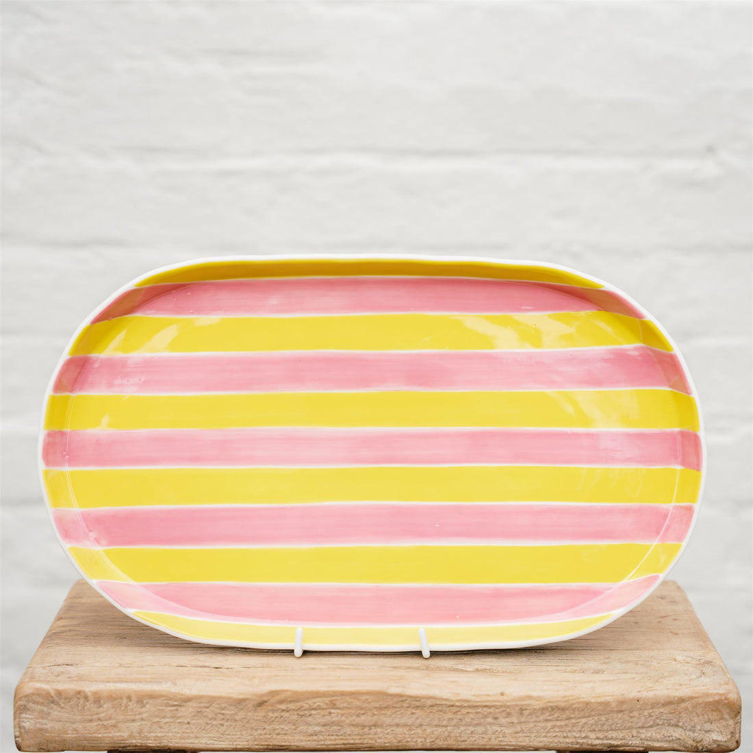 AUGUST PREORDER Oval Platter - Pink &amp; Yellow Stripes